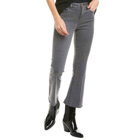 FRAME Le Crop Mini Boot checked mid-rise kick-flare jeans size 33 glen plaid - Picture 2 of 16